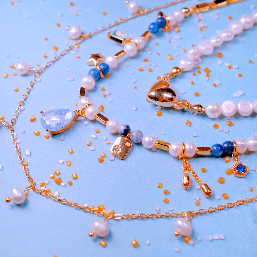 Ocean Blue Natural Waterpearl Gold-plated Necklace
