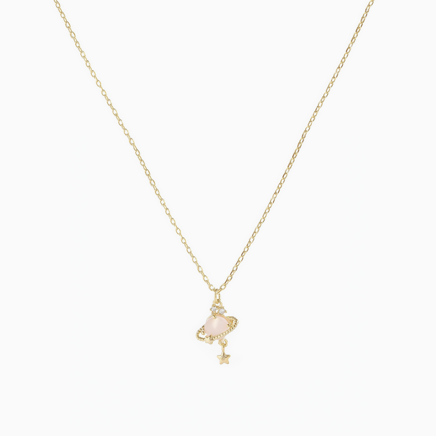 Coquette Gold Pink Planet Pendant Necklace
