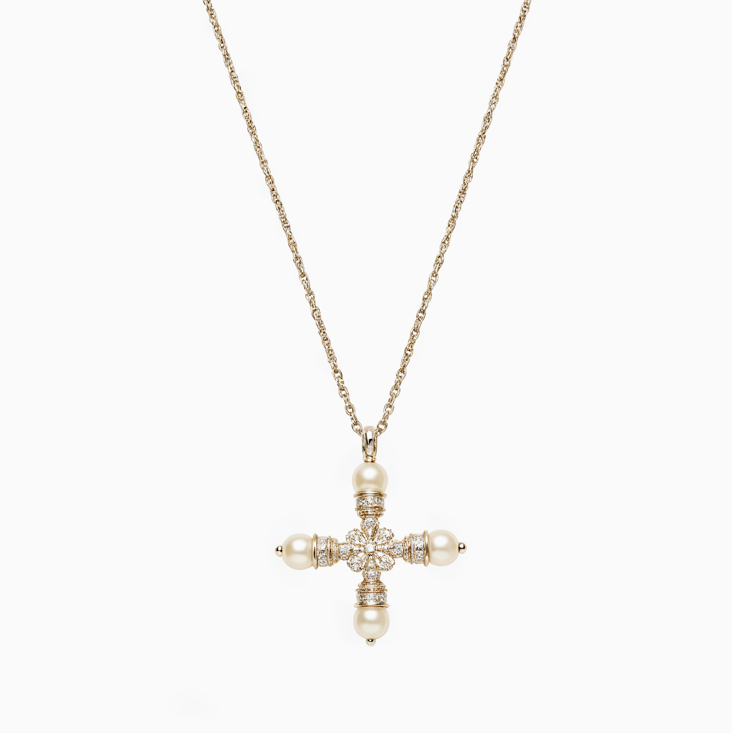 Gold Coquette Baroque Pearl Cross Necklace