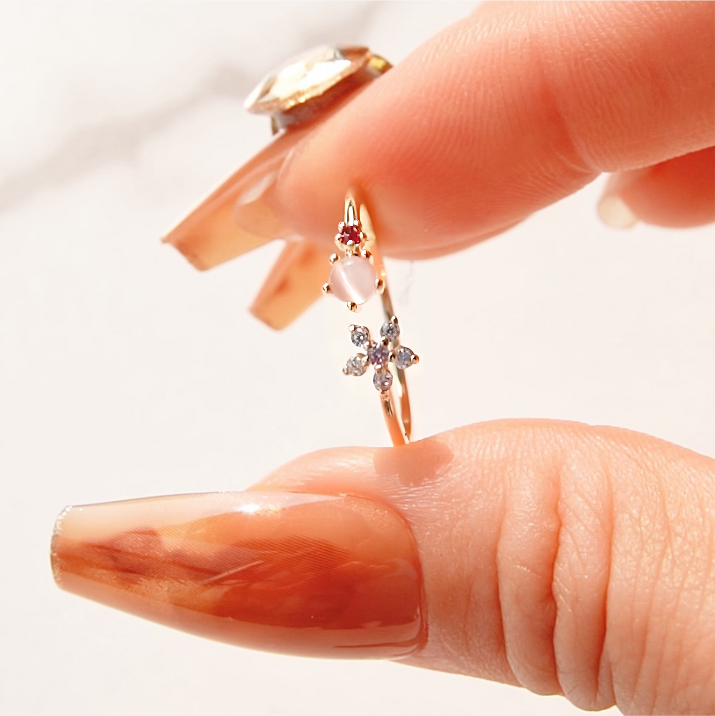 Pink Starlet Blossom Adjustable Ring