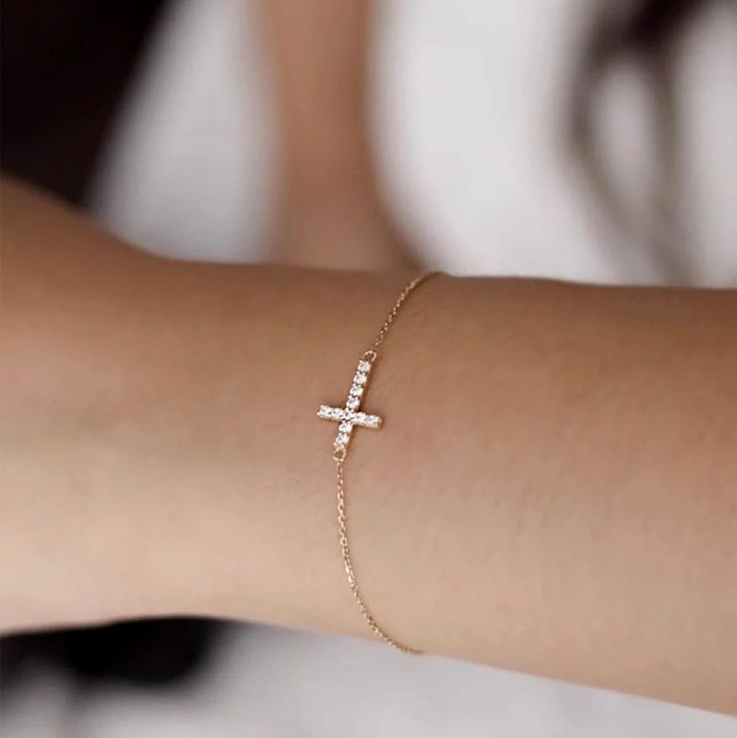 Mini Sterling Silver Diamond Cross Bracelet