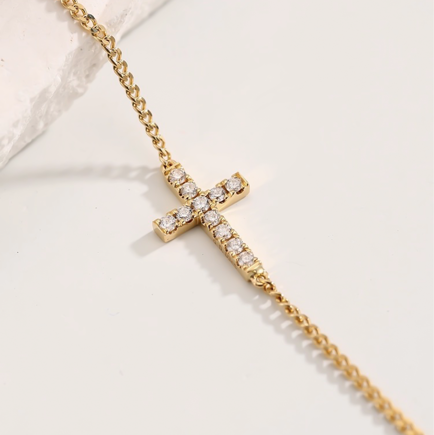 Mini Sterling Silver Diamond Cross Bracelet