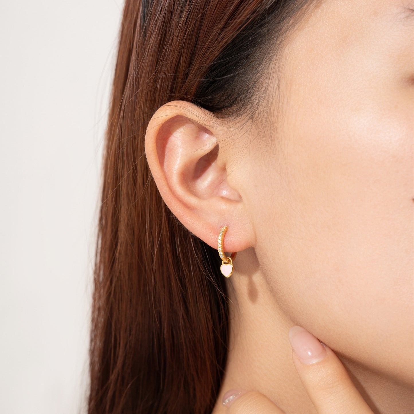 Coquette Gold Pink Heart Pendant Hoops Earrings