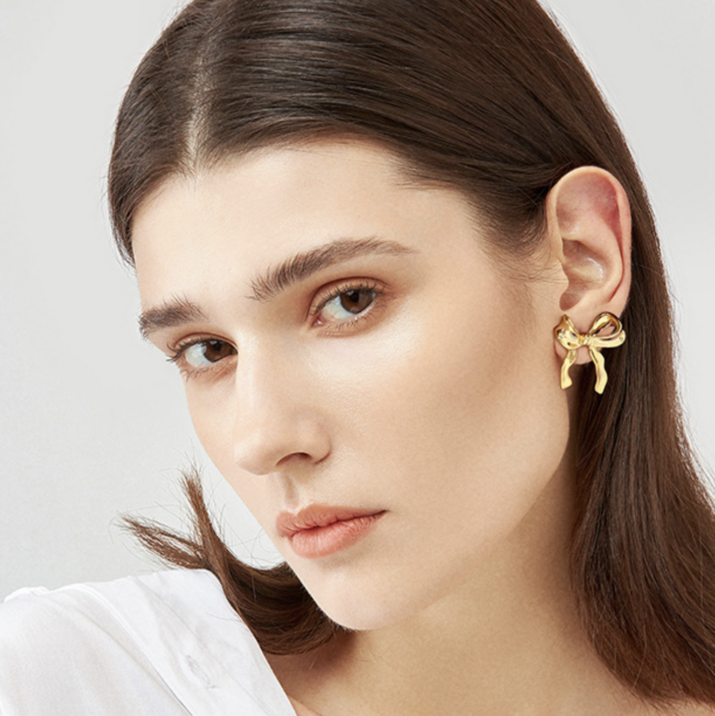 Silver Coquette Ribbon Bow Stud Earrings