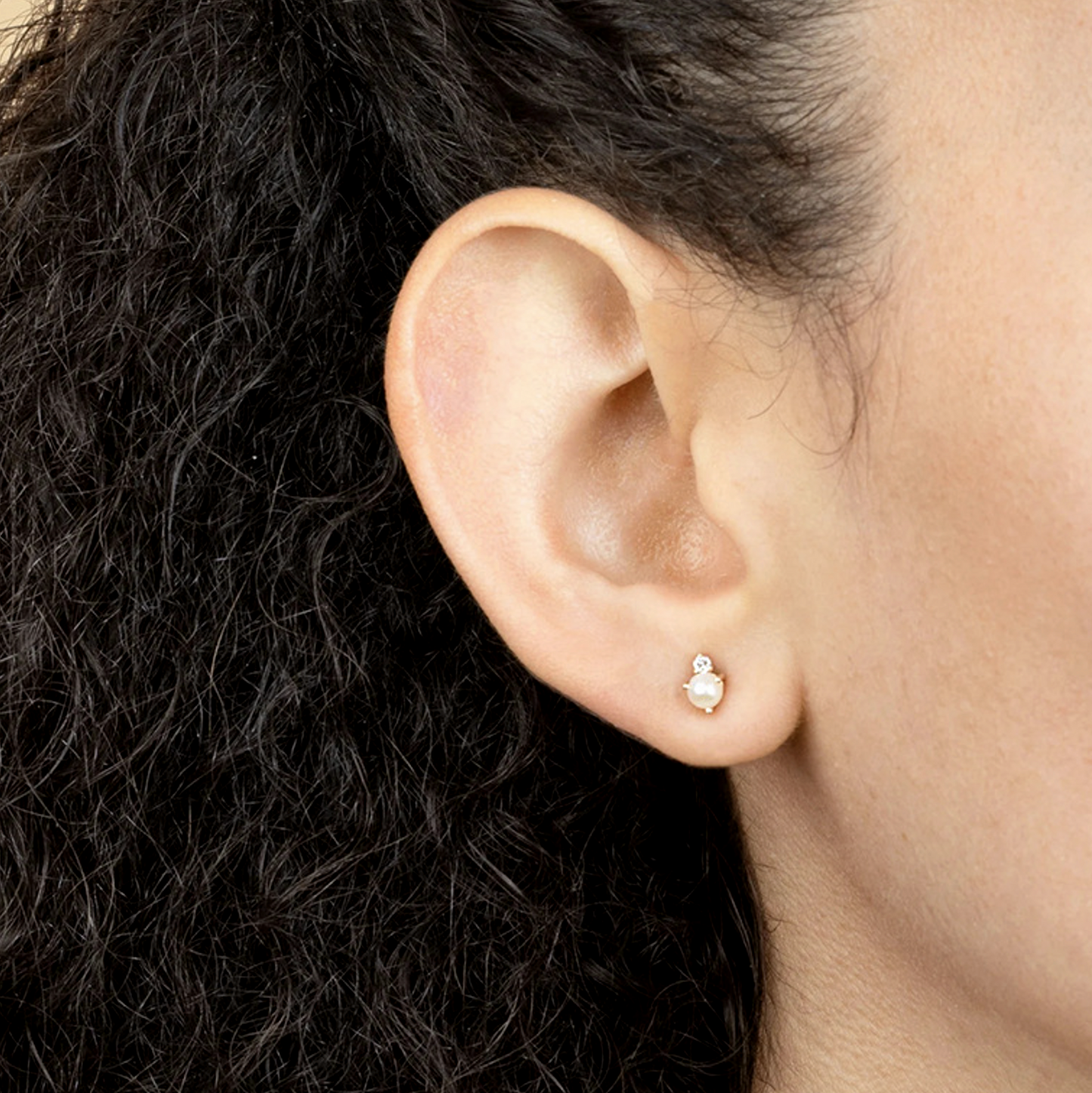 Silver Dainty Pearl Zirconia Studs Earrings