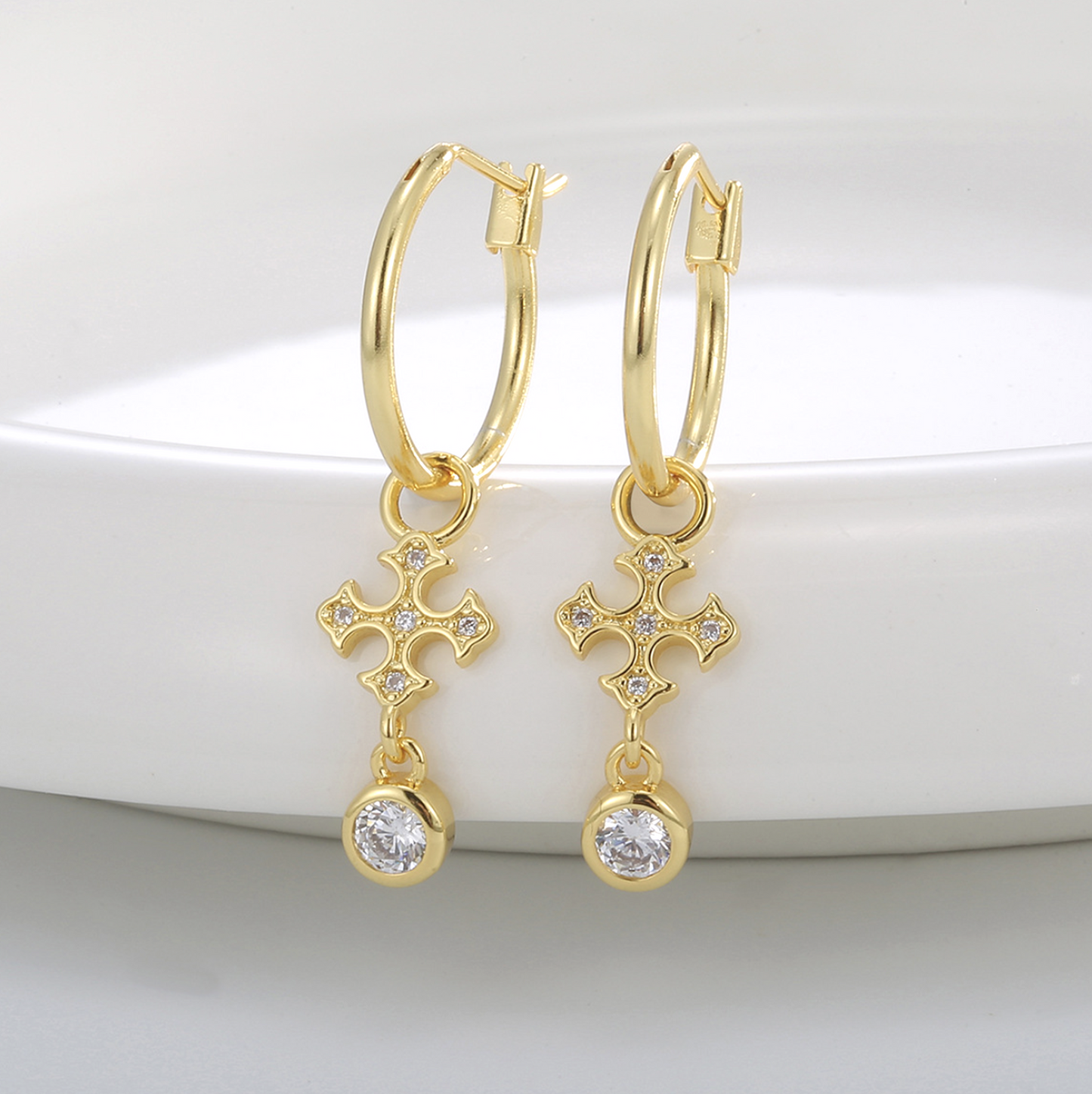 18k Retro Cross Zirconia pendant Earrings
