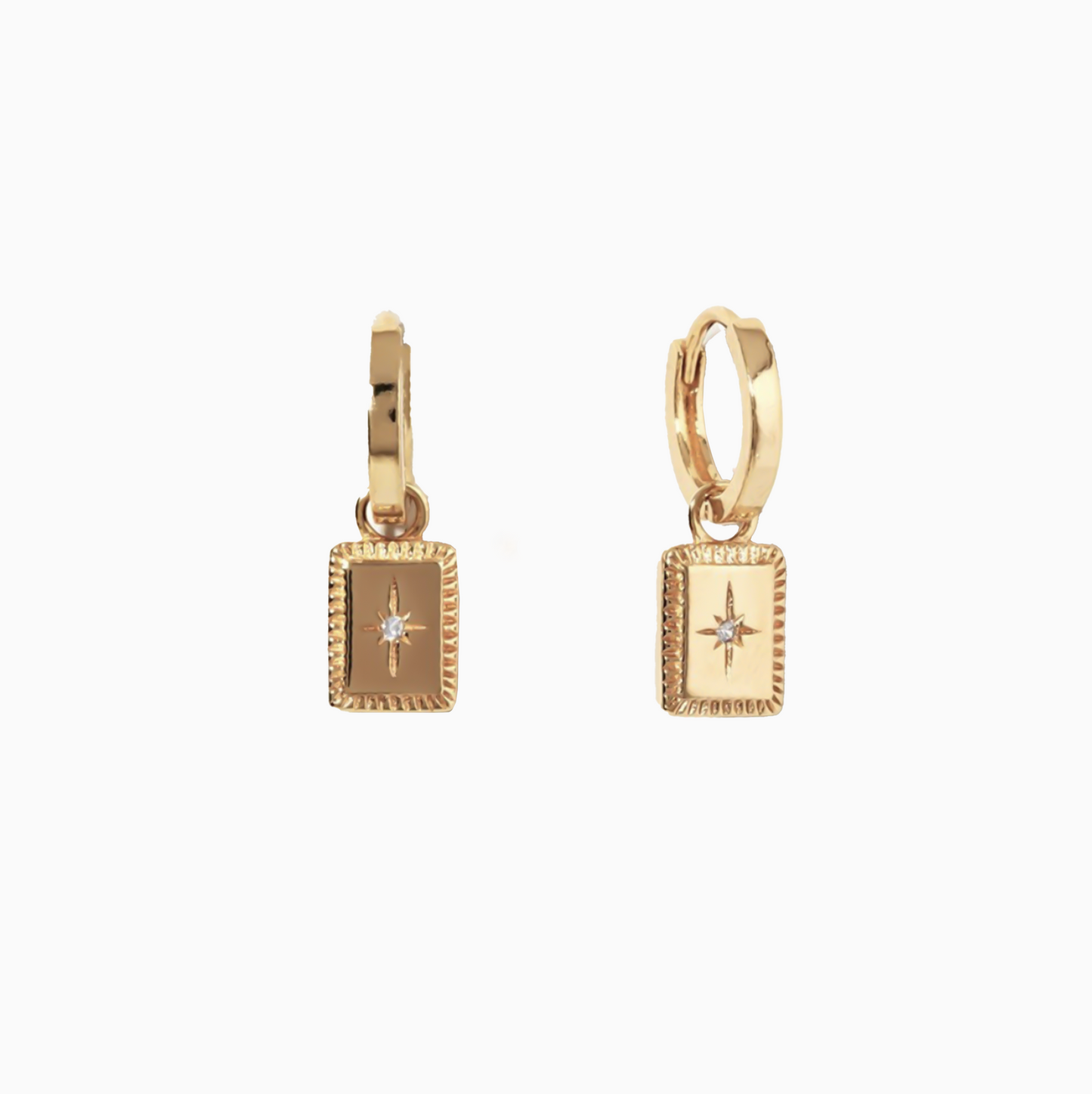 Gold Square Star Pendant Earrings