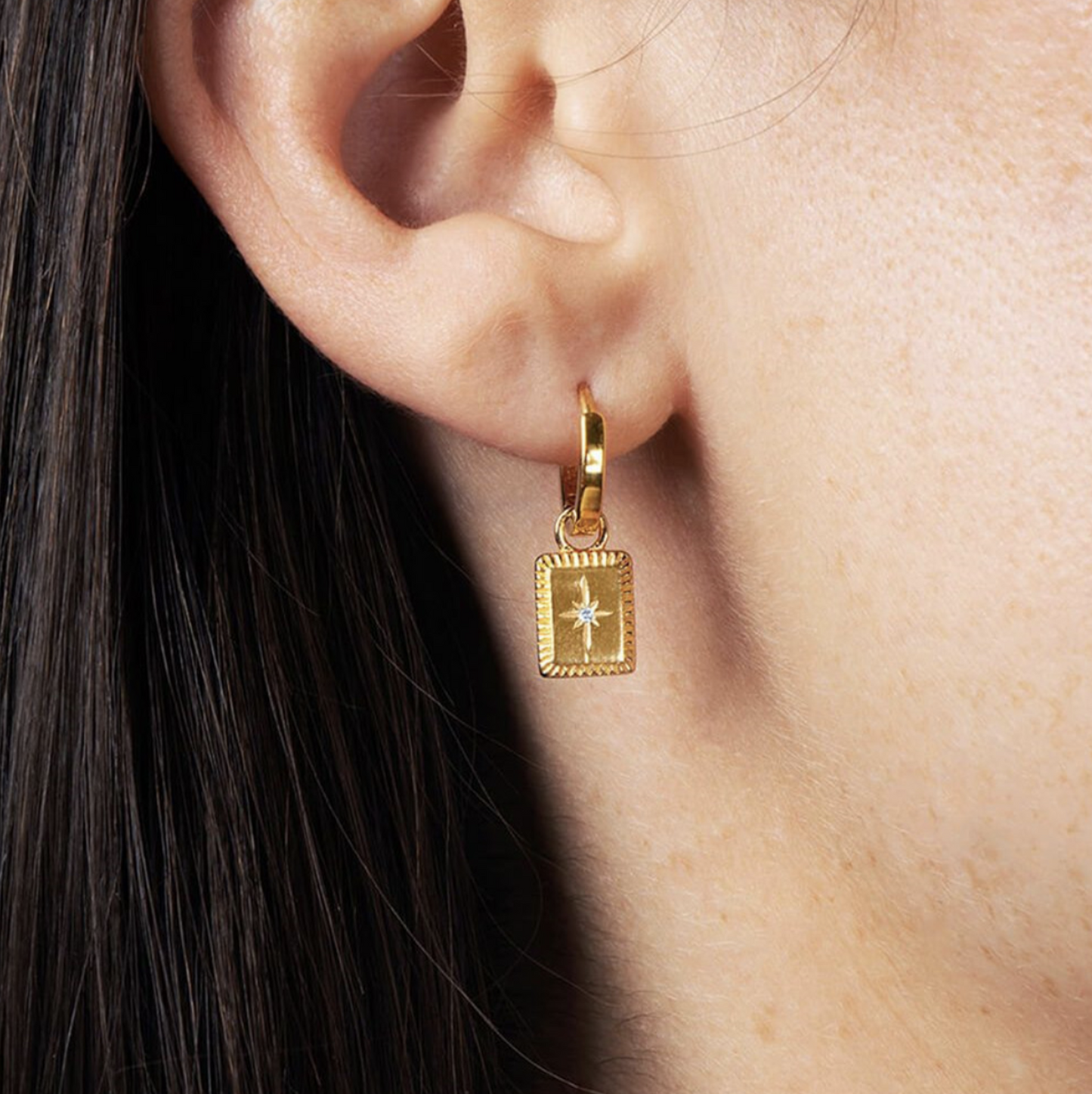 Gold Square Star Pendant Earrings