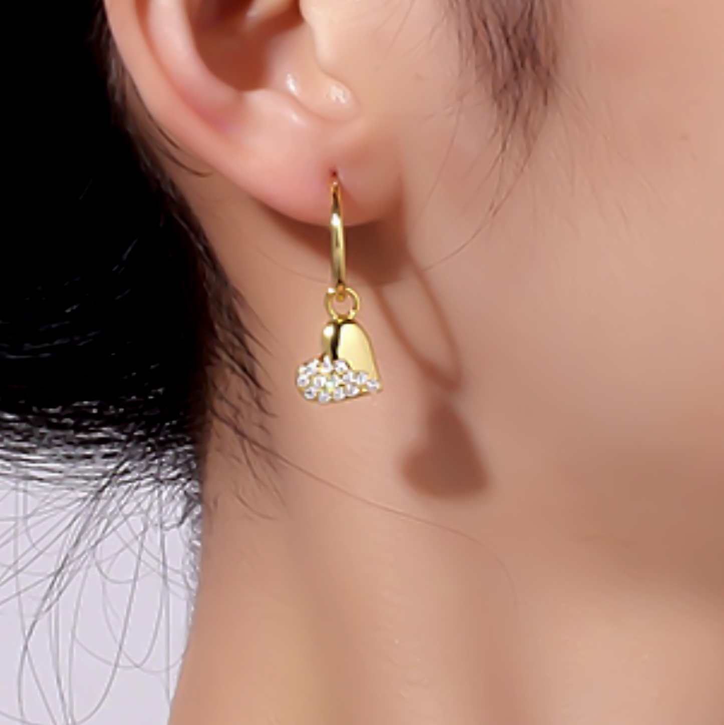 Dainty Heart Charms Gold Hoop Earrings