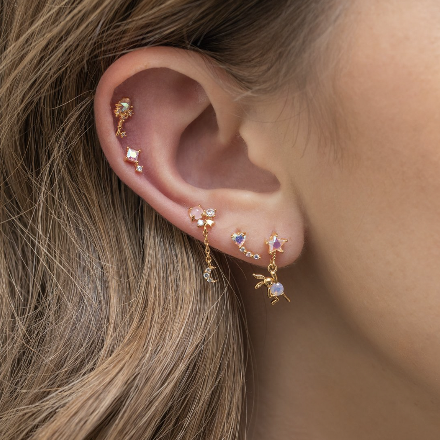 Coquette Pink Bunny Star Pendant Earrings