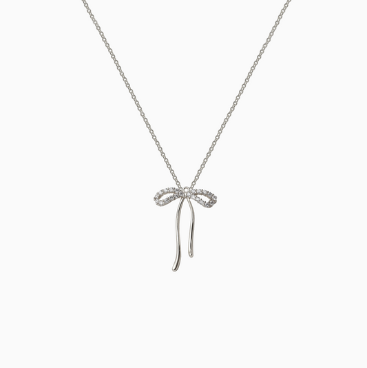 Silver Coquette Bow Zirconia Necklace
