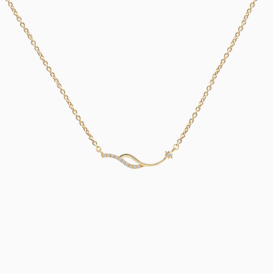Mother's Day 18k Yellow Gold Dainty Wave Necklace