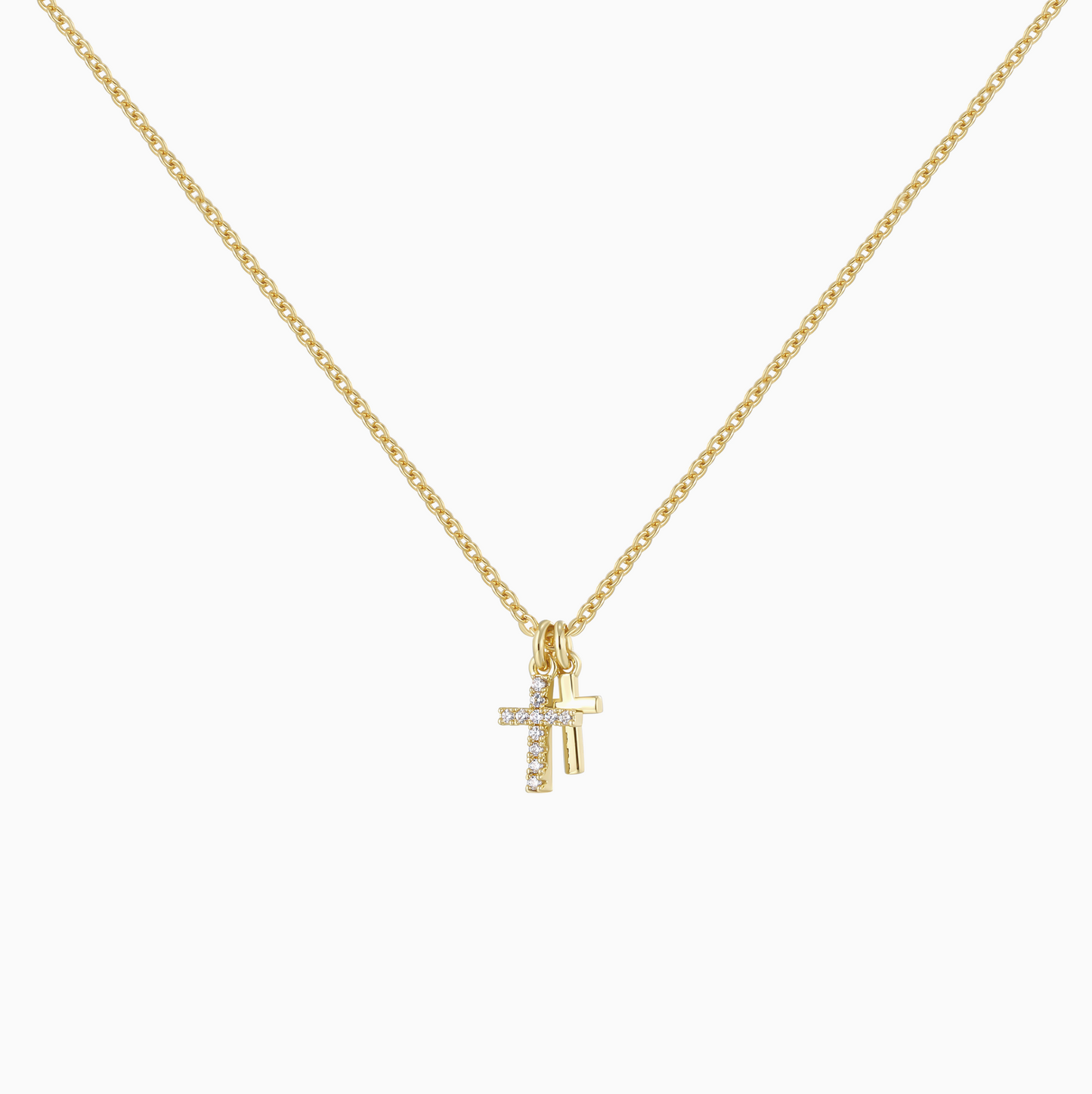 18k Yellow Gold Double Mini Cross Necklace