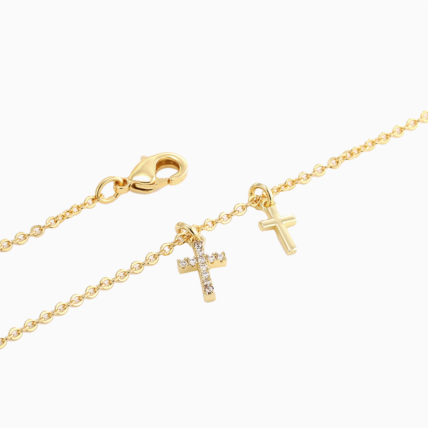 18k Yellow Gold Double Mini Cross Necklace