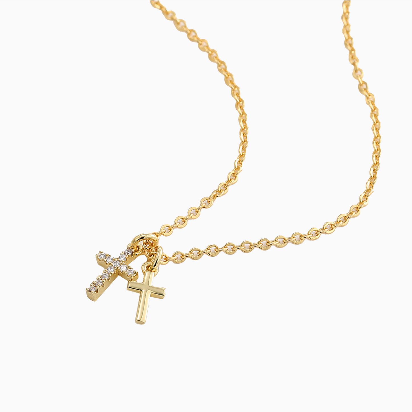 18k Yellow Gold Double Mini Cross Necklace