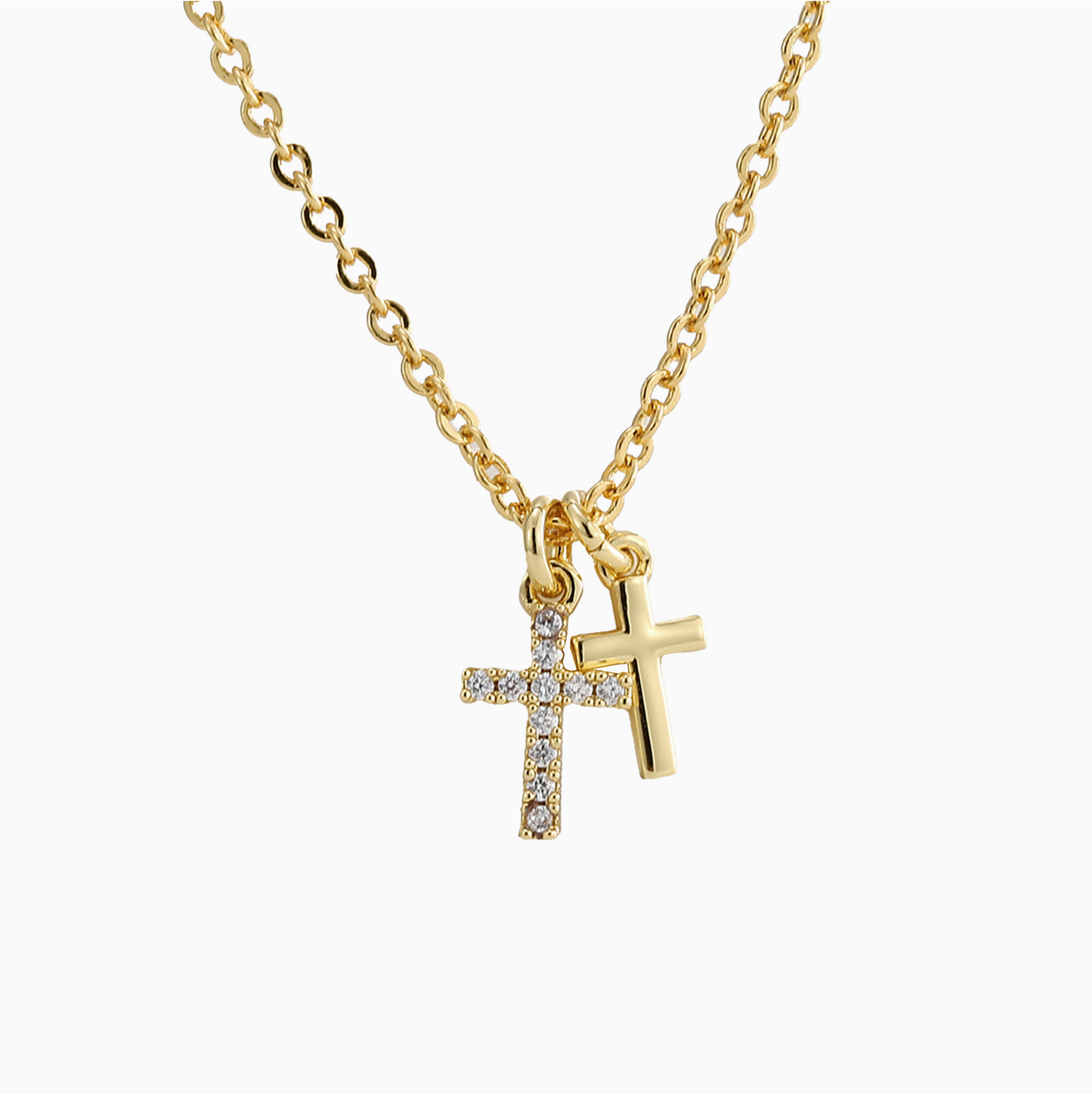 18k Yellow Gold Double Mini Cross Necklace