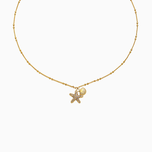 Summer Yellow Gold Starfish Shell Pendant Necklace