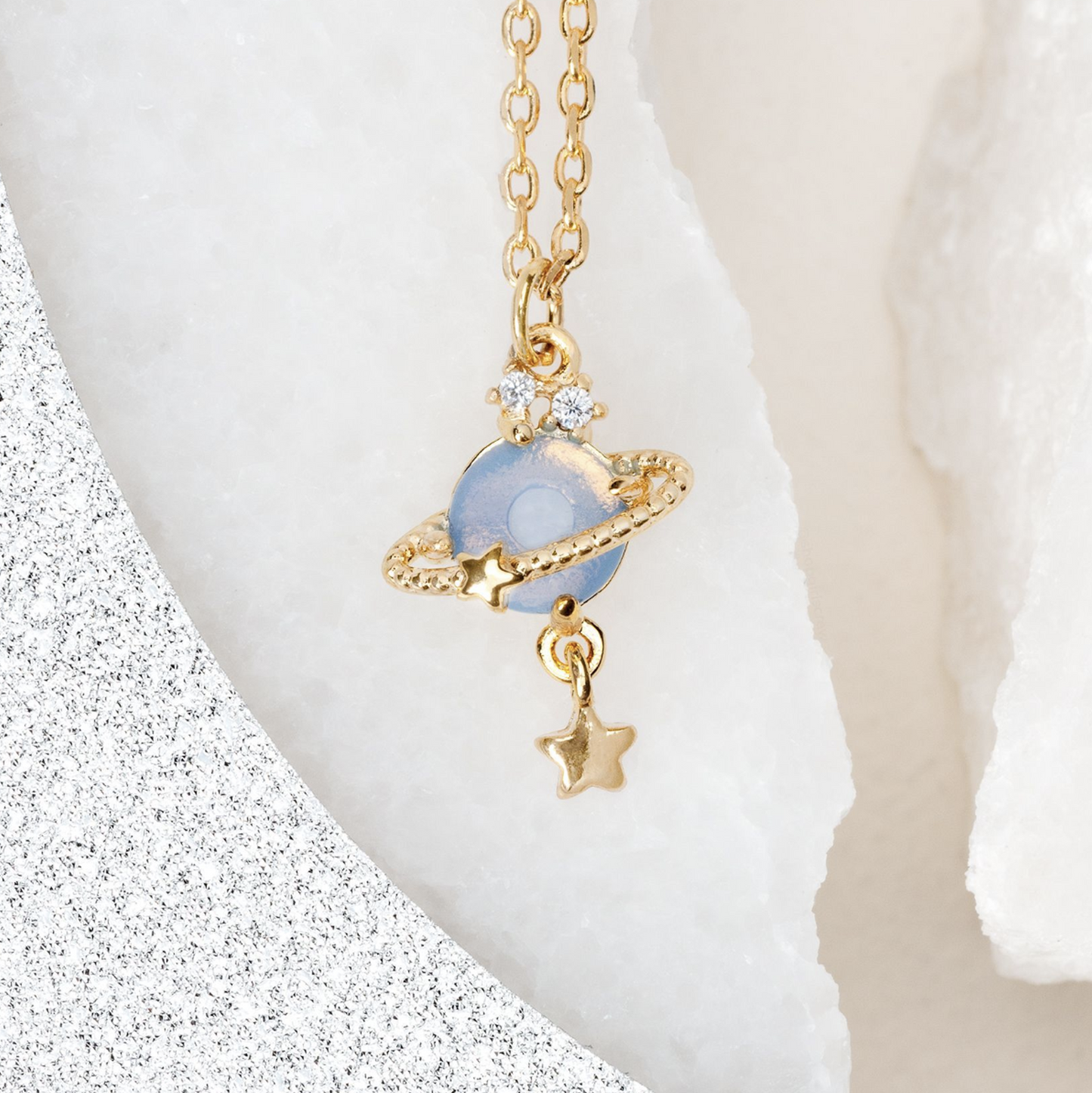 Coquette Gold Blue Planet Pendant Necklace