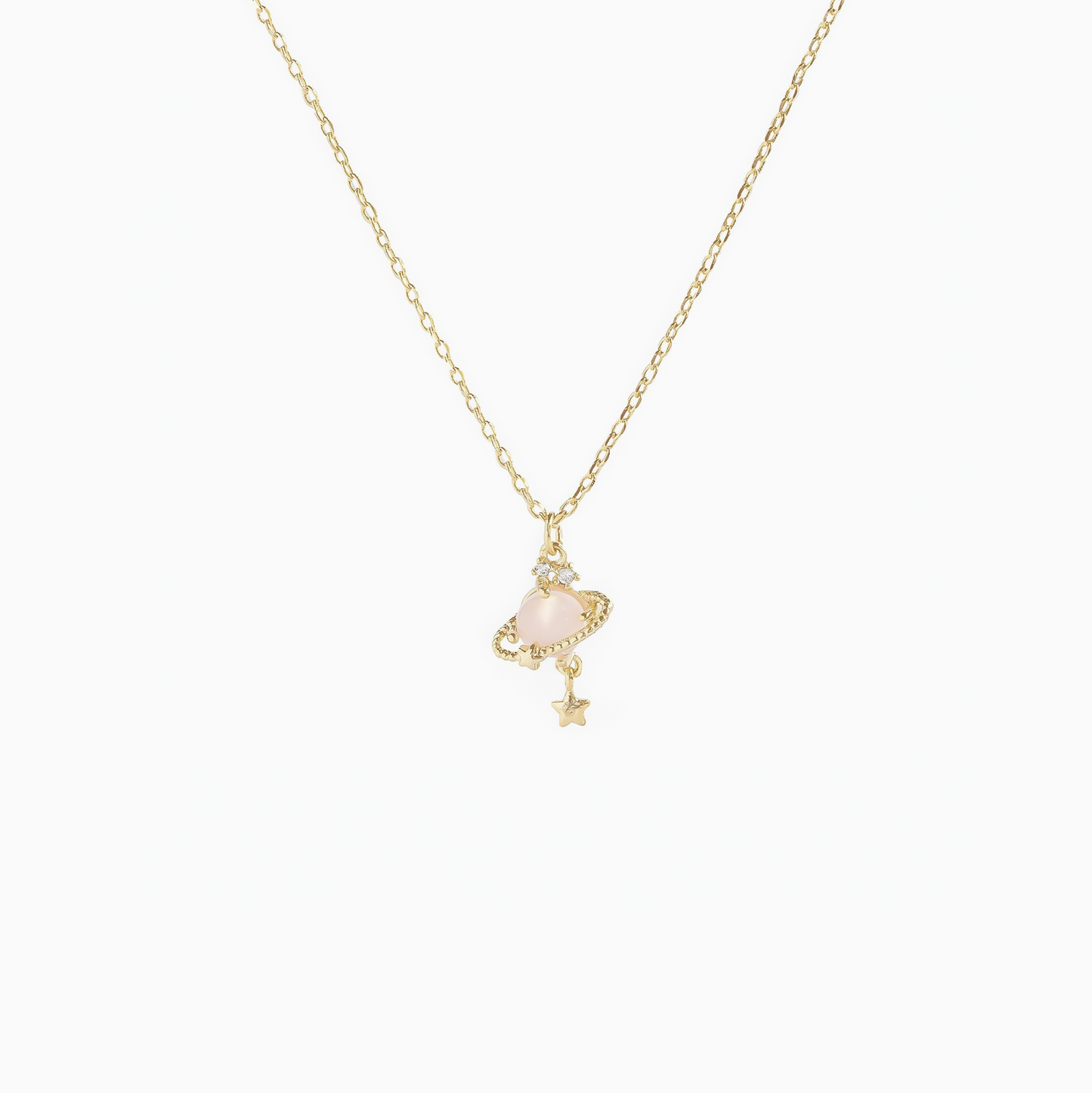 Coquette Silver Pink Planet Pendant Necklace