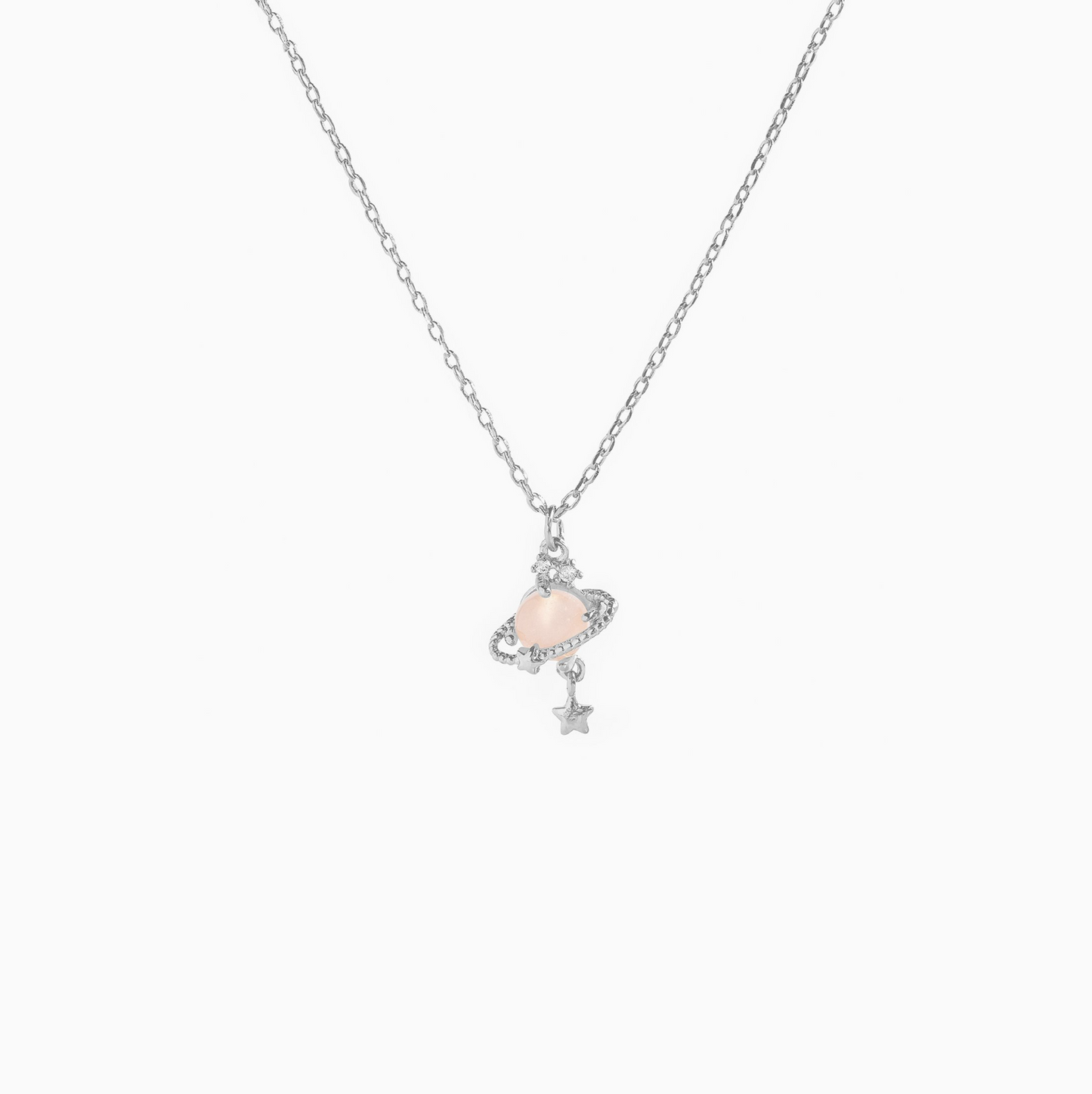 Coquette Silver Pink Planet Pendant Necklace