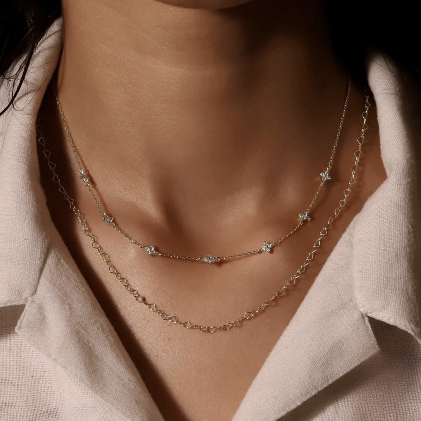 Silver Coquette Mini Daisy Station Necklace