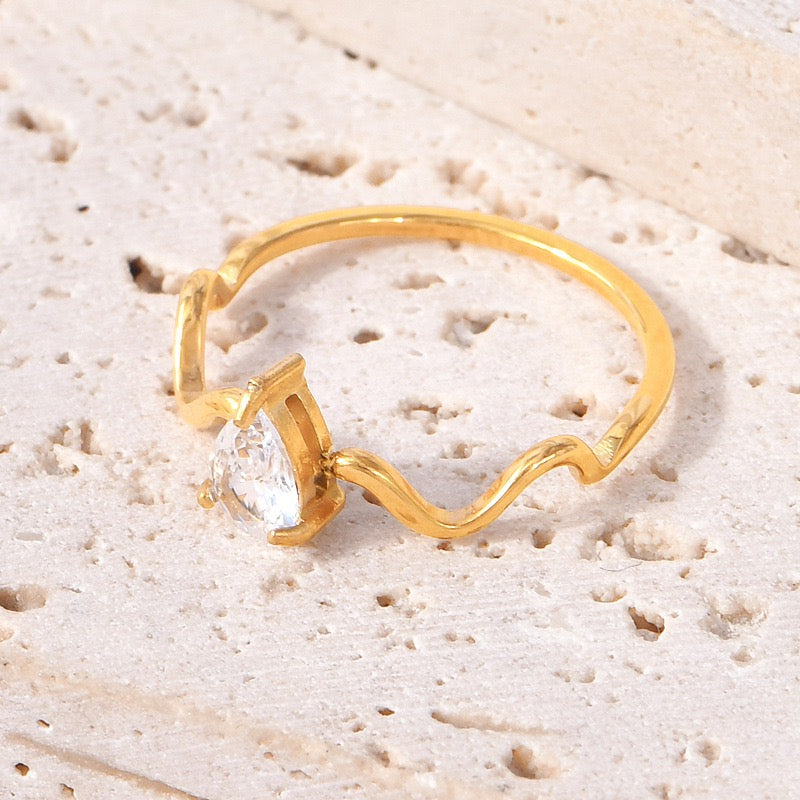 Waterdrop Zirconia Thin Wave Stacker Ring