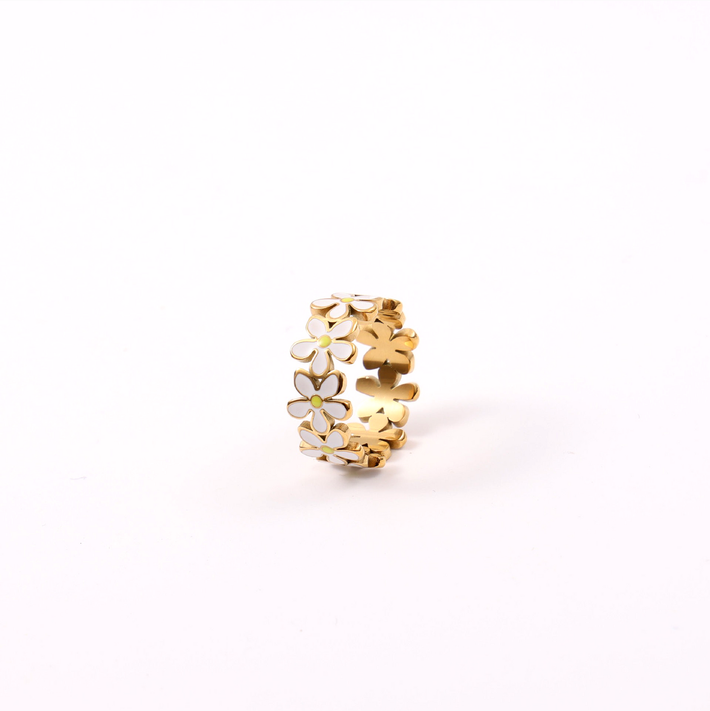18K Gold Daisy Alternating Enamel Ring