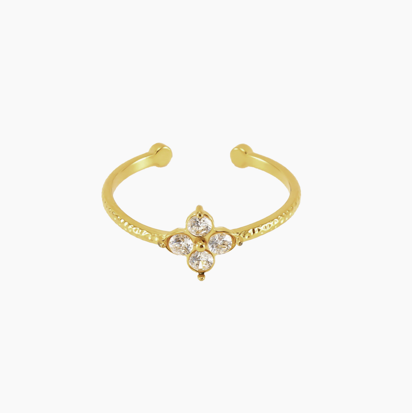 Pink Lucky Zirconia Clover Adjustable Ring