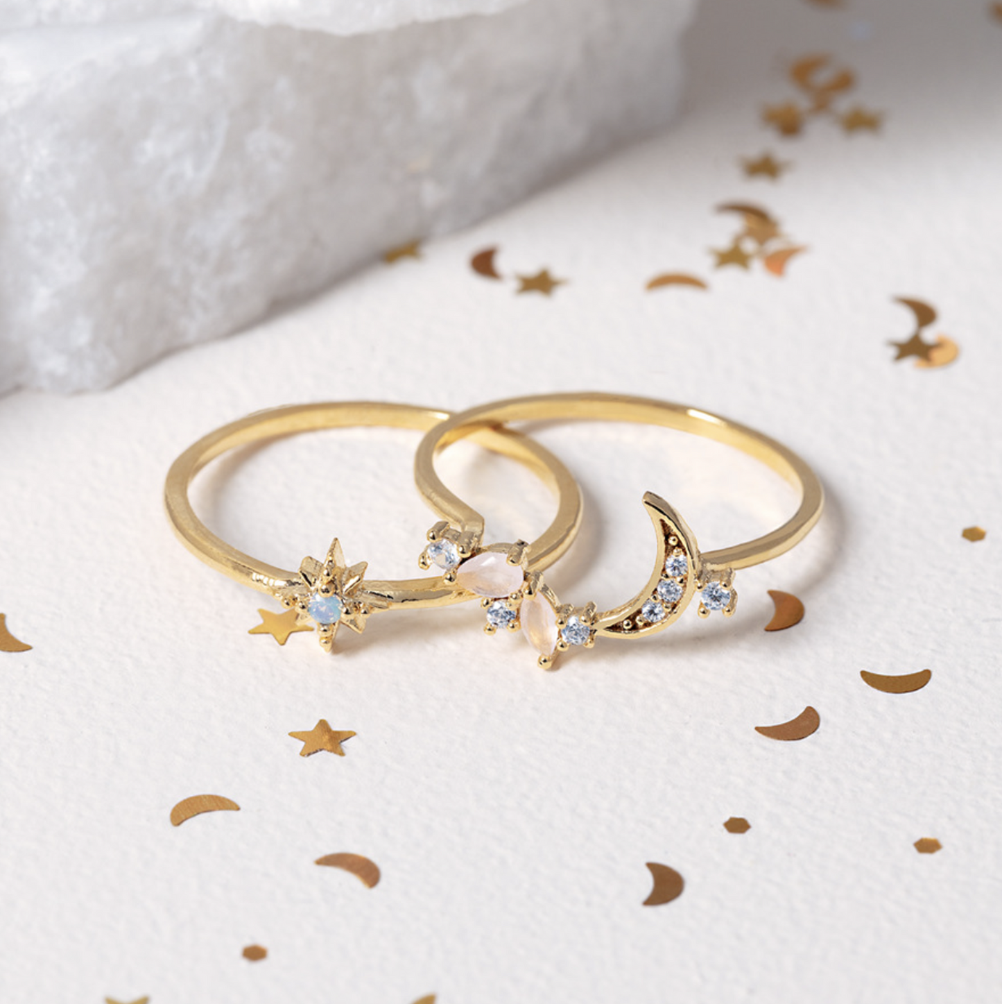 Coquette Delicate Sun and Moon Stack Ring