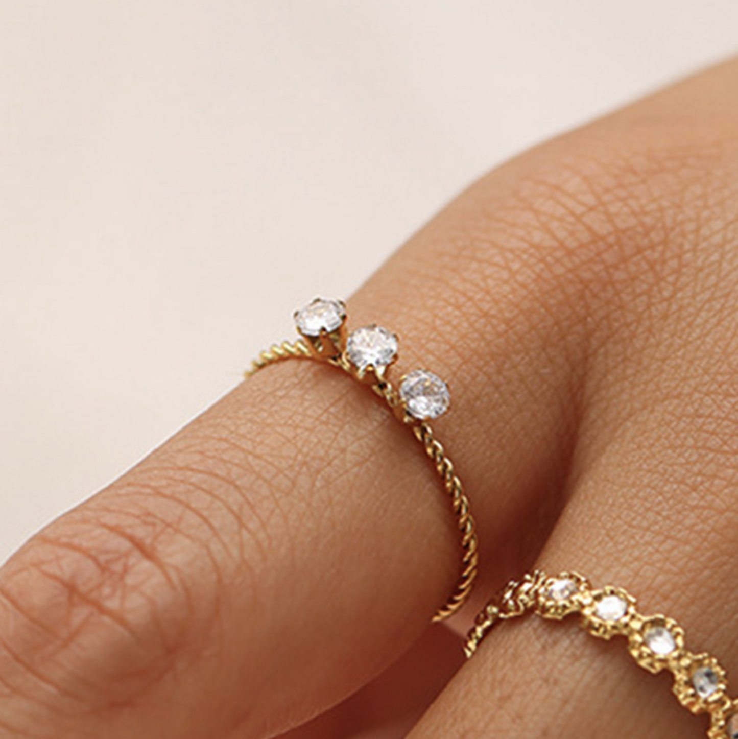 Dainty 3 Diamond Adjustable Ring