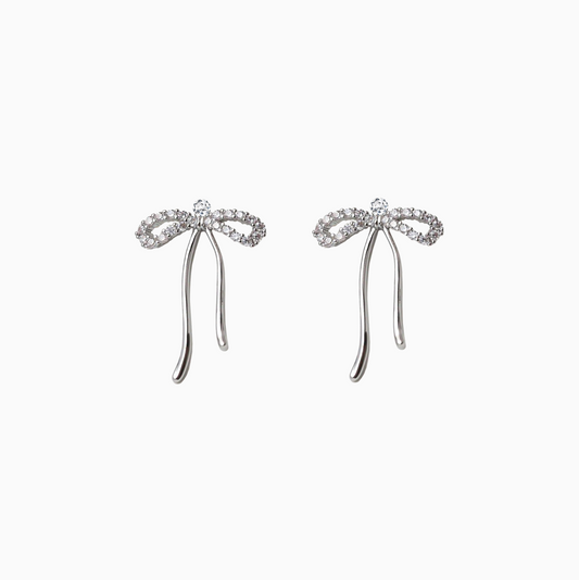 Silver Coquette Bow Zirconia Earrings