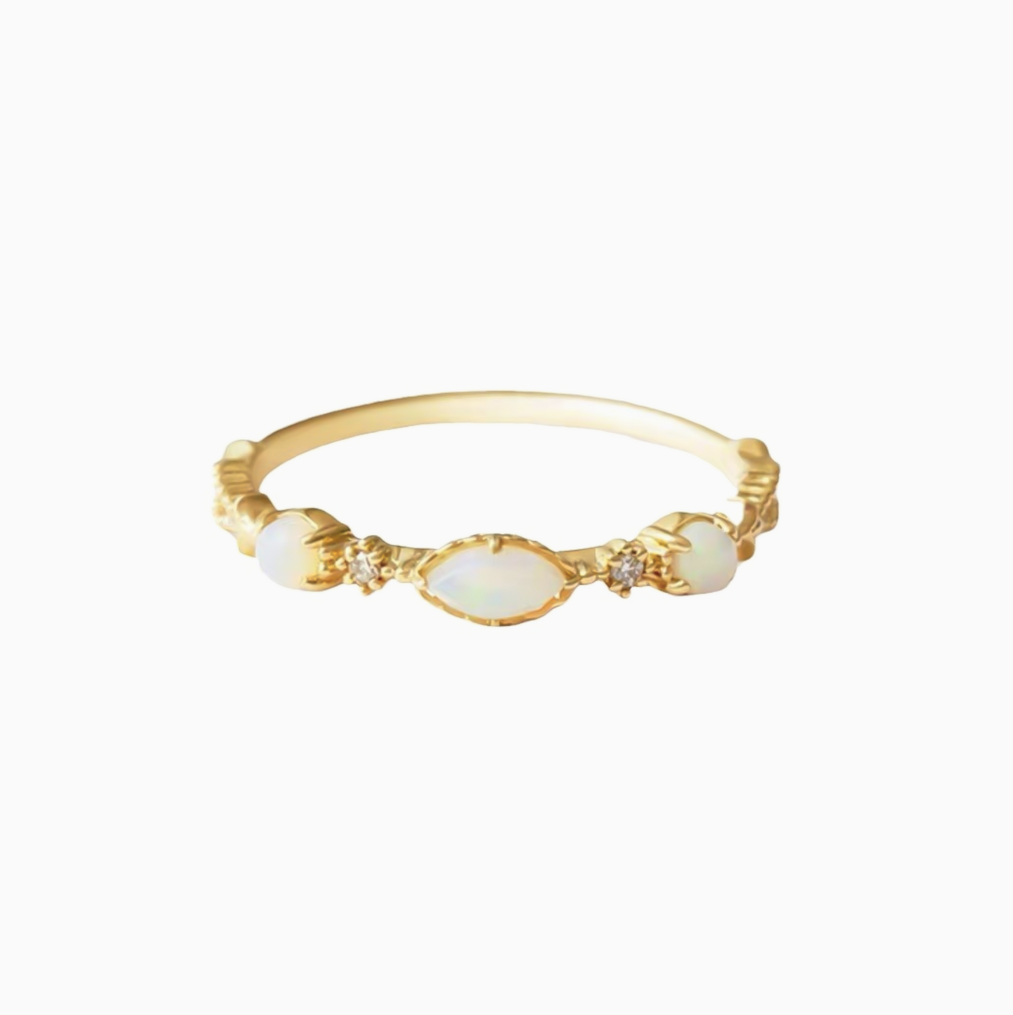 Dainty Moon Opal Stone Stack Ring