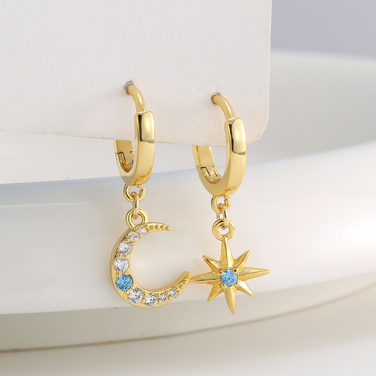 Gold Moon and Star Earrings