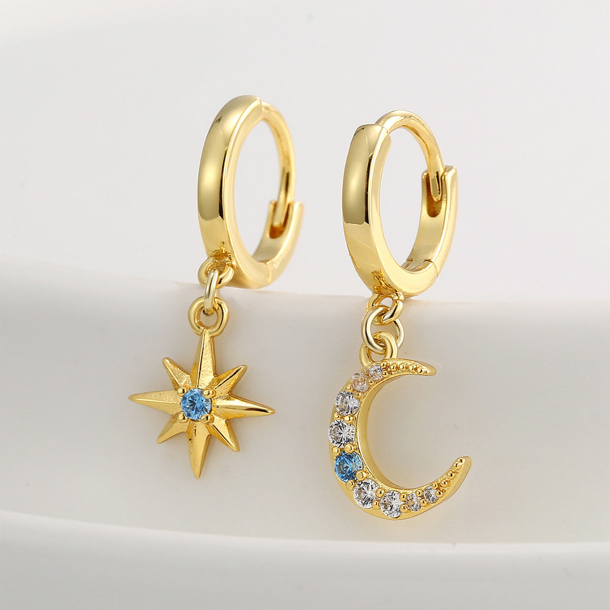Gold Moon and Star Earrings