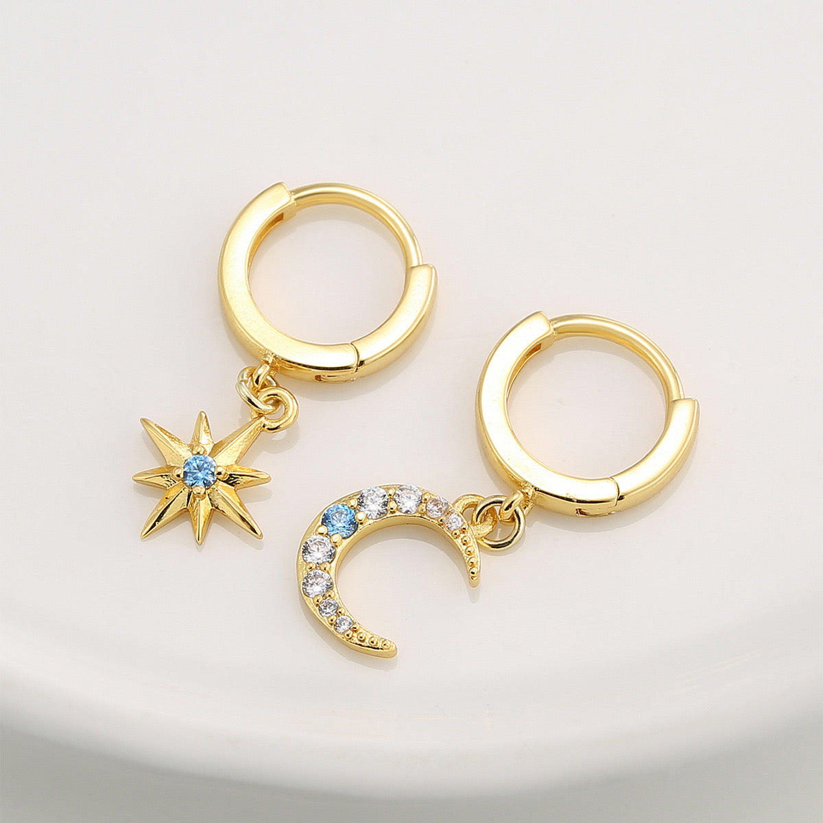 Gold Moon and Star Earrings
