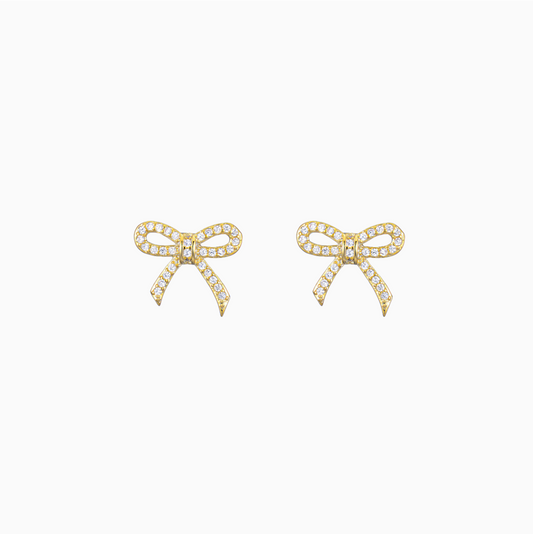 Coquette Yellow Gold zirconia Bow Earrings