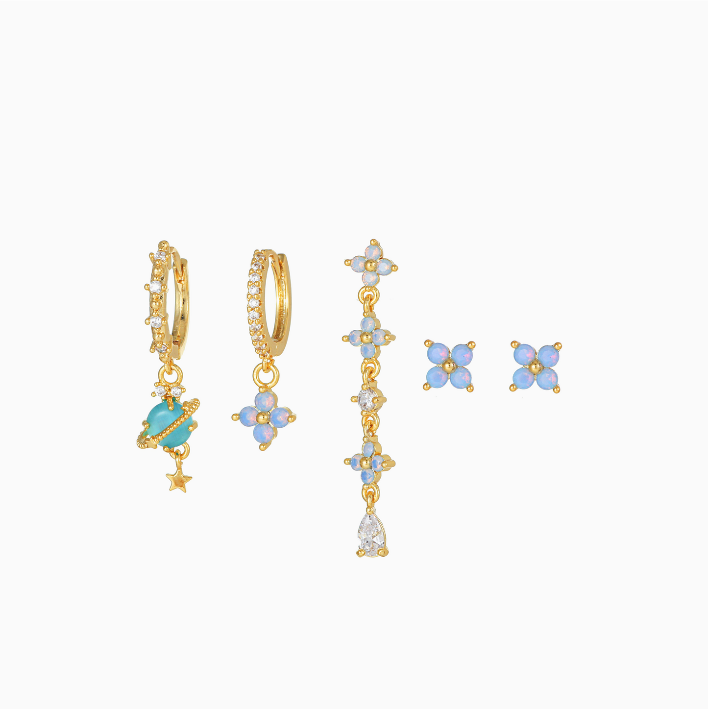 Coquette Dainty Blue Bloosom Earrings Set