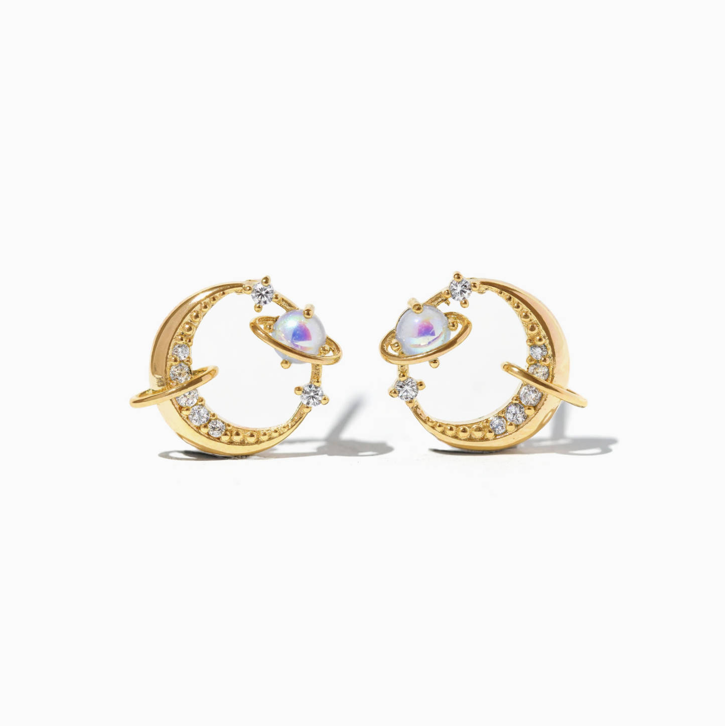 Moon & Planet Orbit Stud Earrings