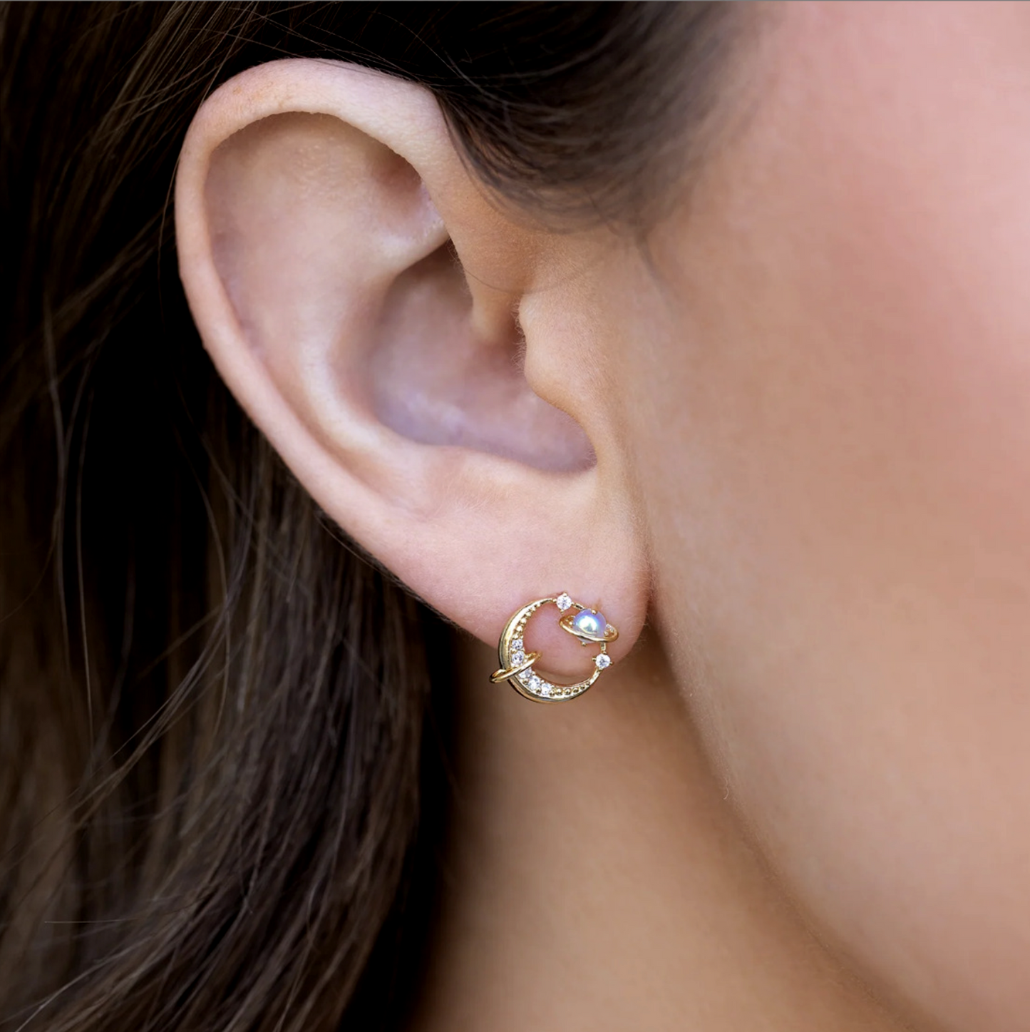 Moon & Planet Orbit Stud Earrings