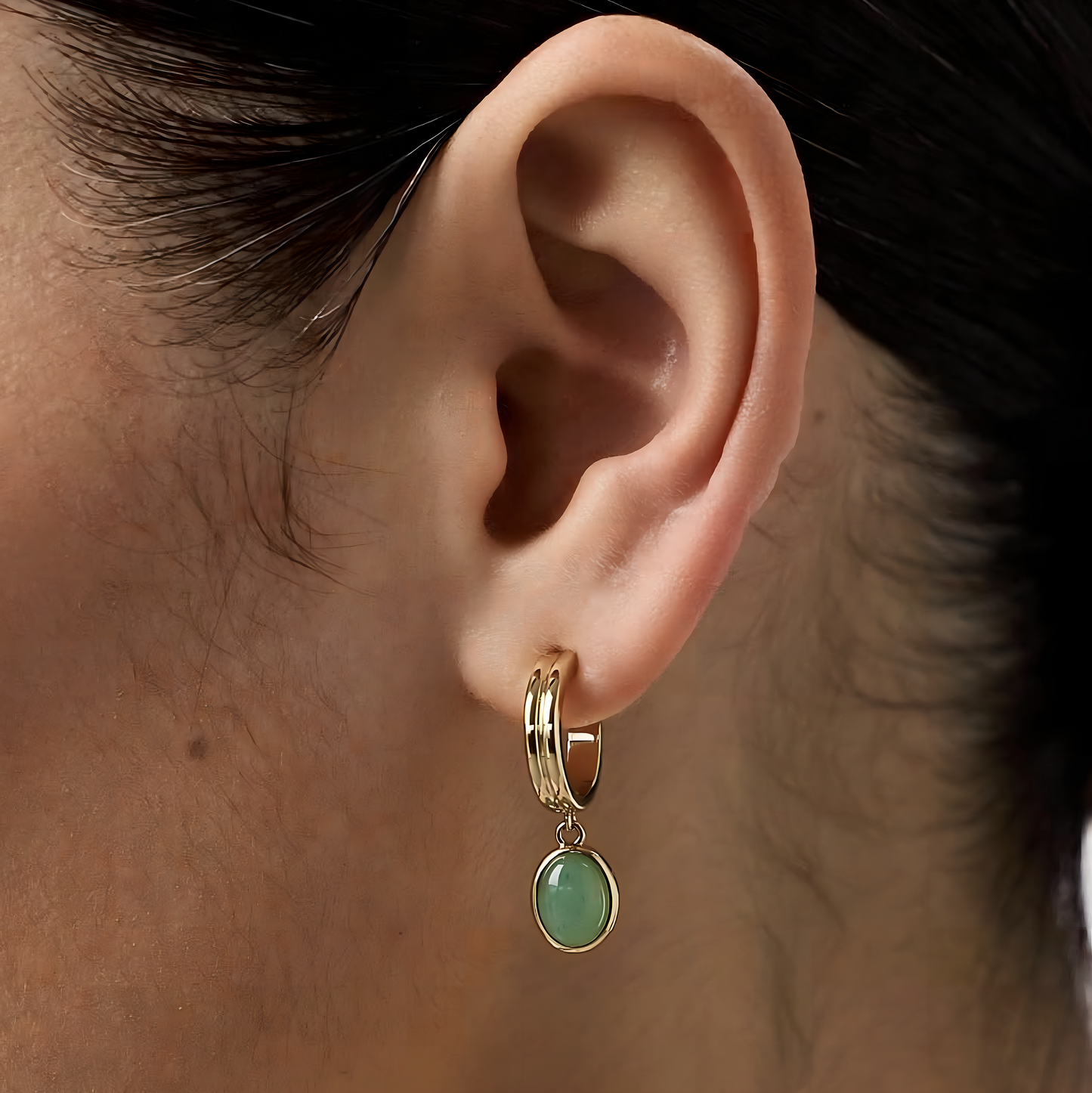18k Retro Gold Jade Earrings