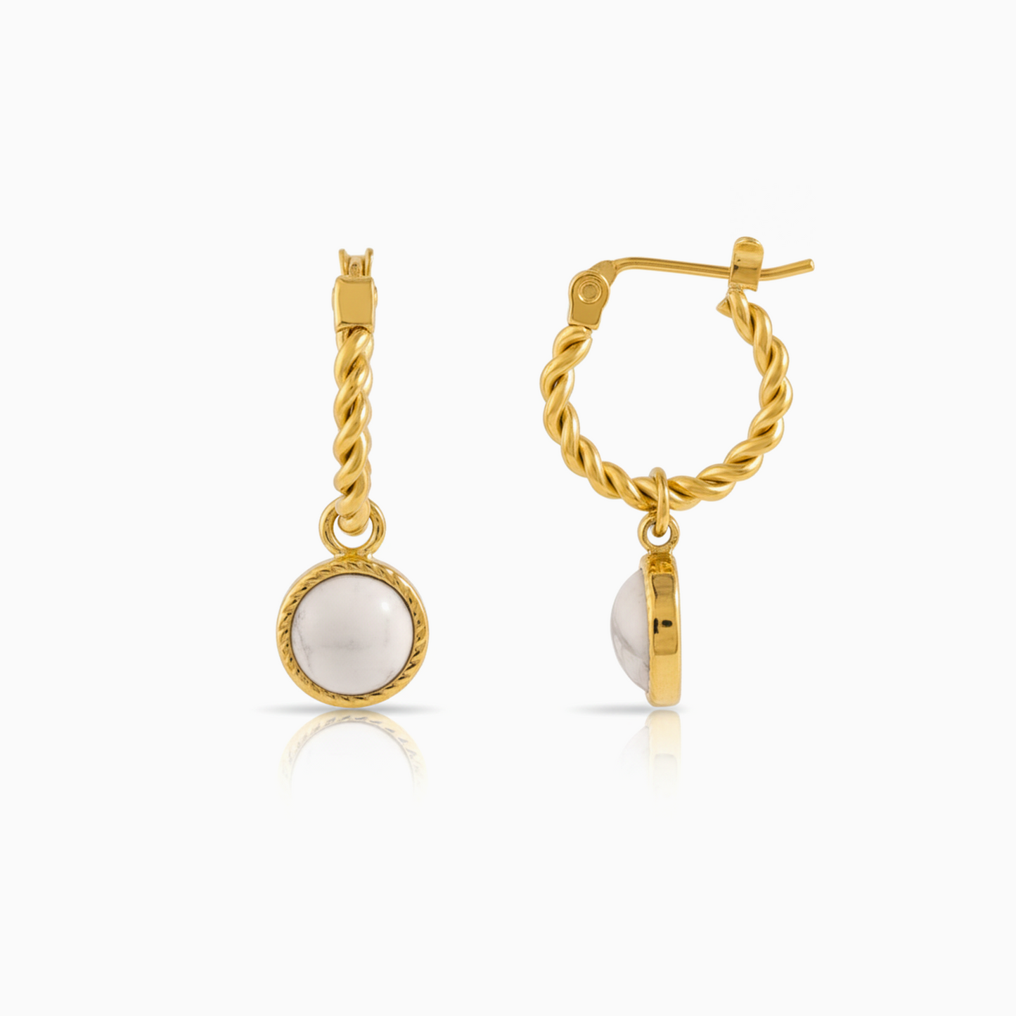 White Jade Rope Hoop Drop Earrings