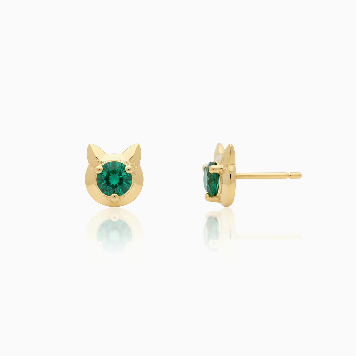 925 Sterling Silver Emerald Cat Gold Stud Earrings