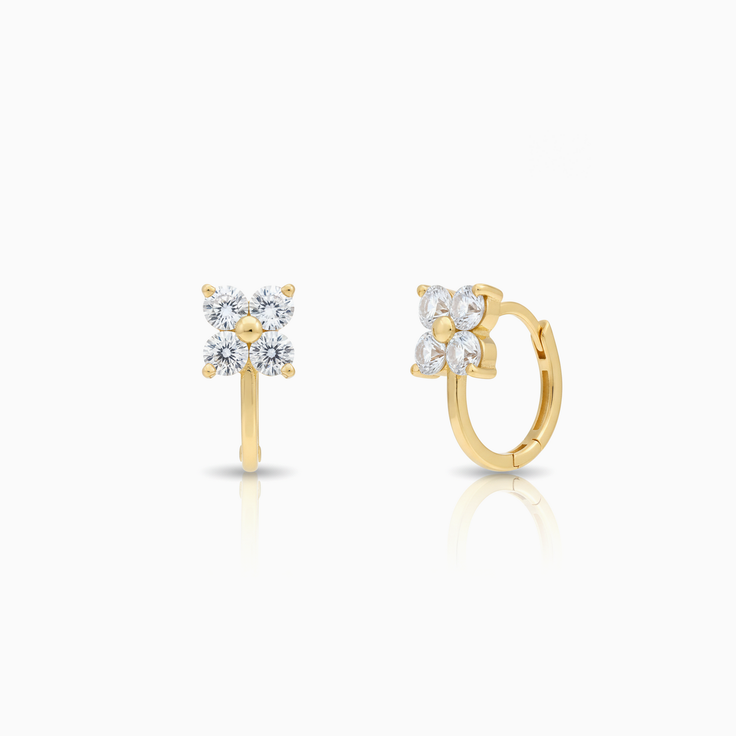 925 Sterling Silver Dainty Floral Gold Huggie Hoops