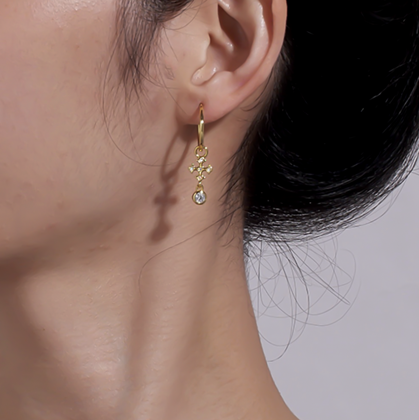 18k Retro Cross Zirconia pendant Earrings