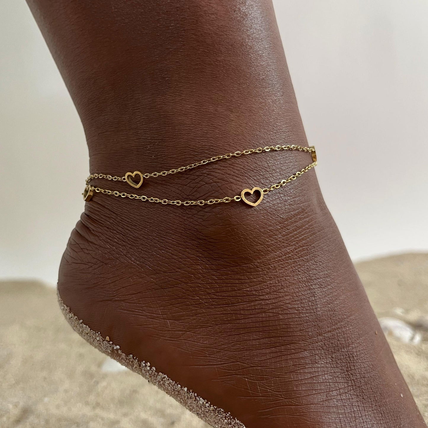 Gold Double Layers Heart Bracelet/ Anklet