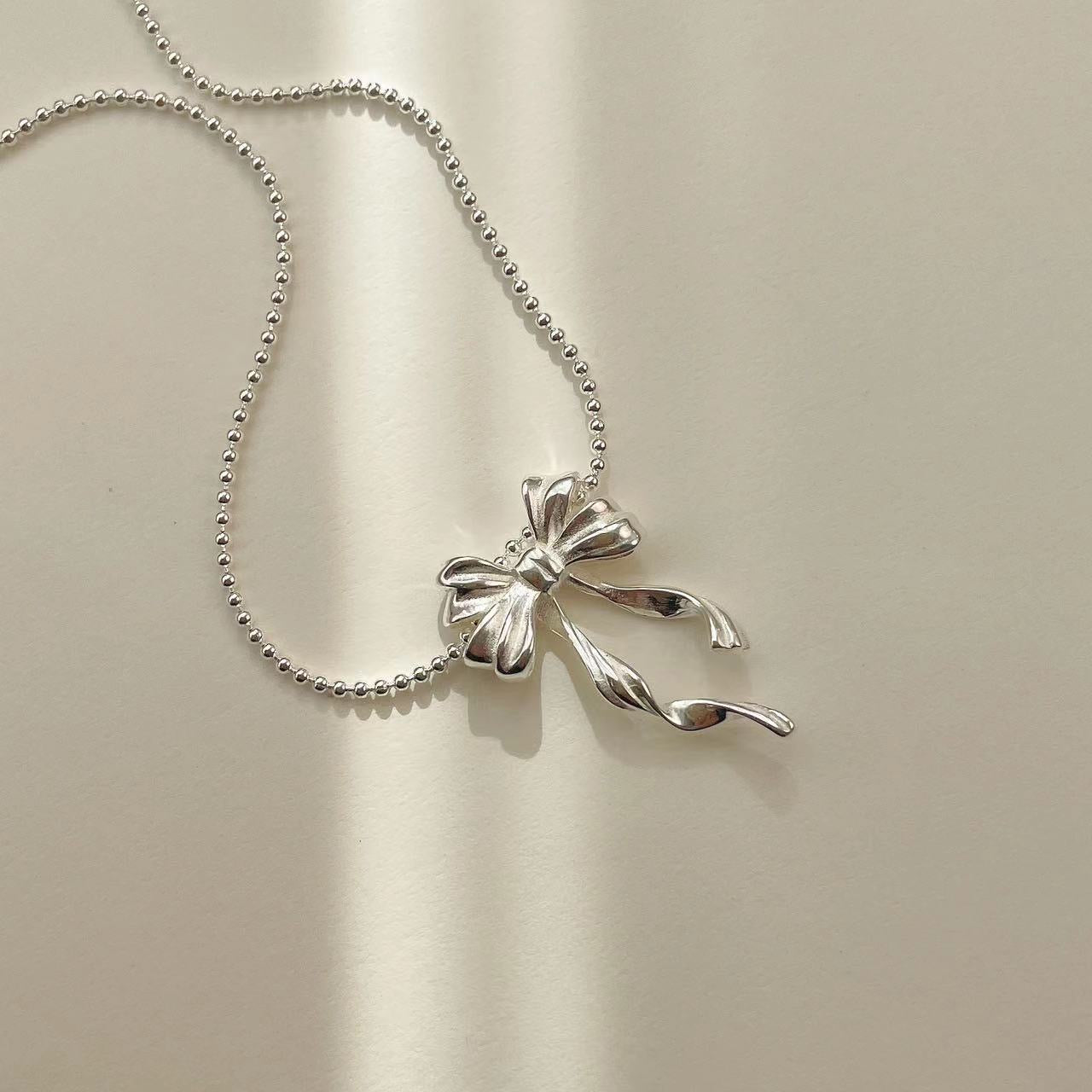 Coquette Silver Ballet Girl Ribbon Necklace