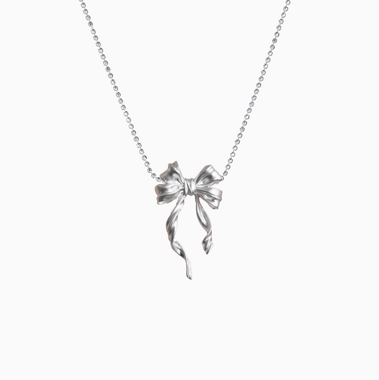 Coquette Silver Ballet Girl Ribbon  Necklace