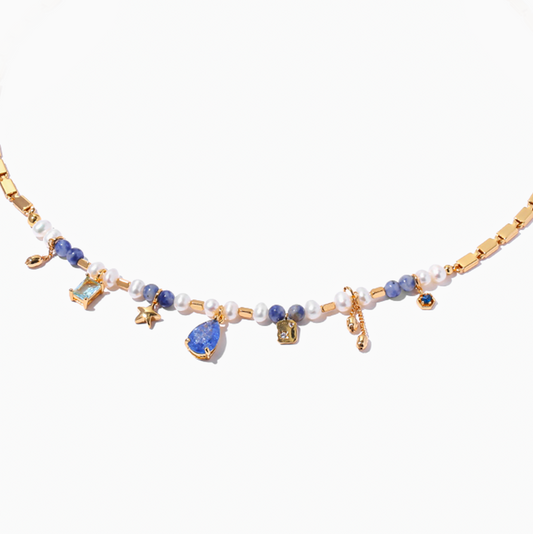 Ocean Blue Natural Waterpearl Gold-plated  Necklace