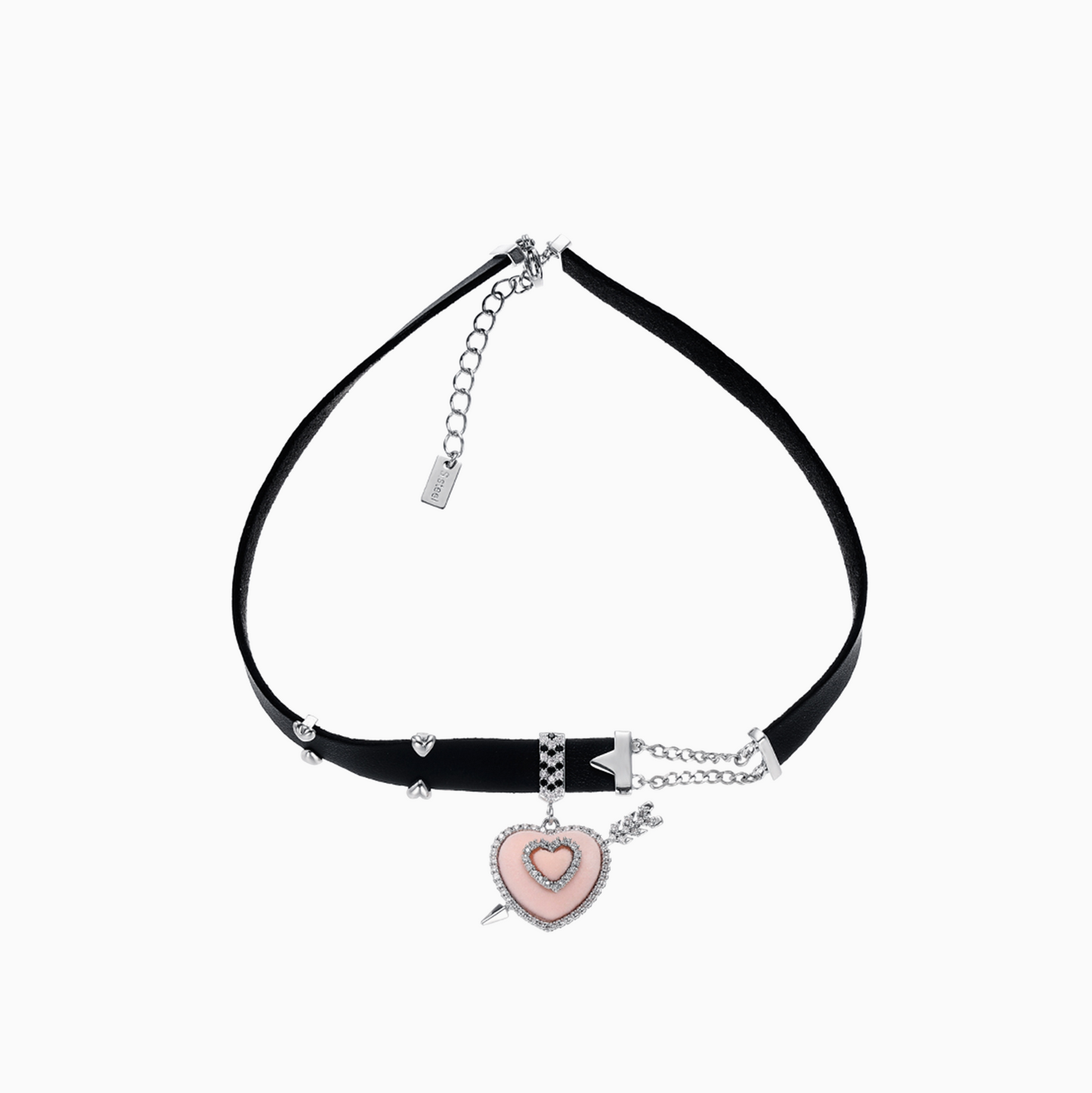 Platinum-plated Flocked Pink Heart Cute Girl Pearl Bow Choker