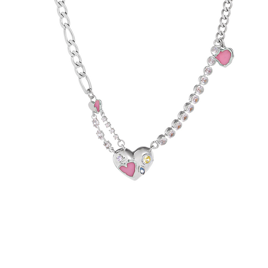 Platinum-plated Tiny Pink Heart Necklace